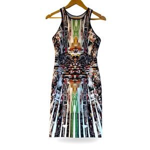 Clover Canyon City Traffic Graphic Art Neoprene Dress Flattering Spandex Medium